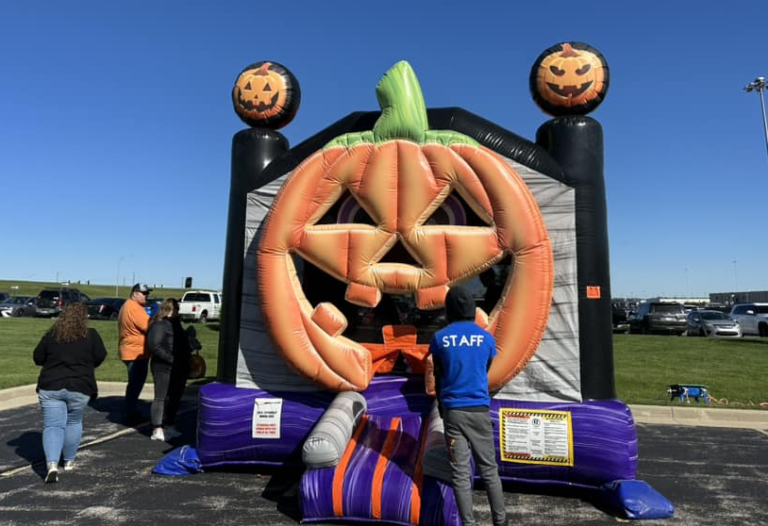 Fall Festival Attractions - Pumpkin Bounce House. BYB Event Services for your party and events.